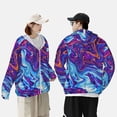thumbnail image 4 of Balery Swirl Print Blue Purple Men's Women's UPF 50+ Sun Protection Lightweight Hoodie Performance Long Sleeve Shirt for Fishing Running-Medium, 4 of 7