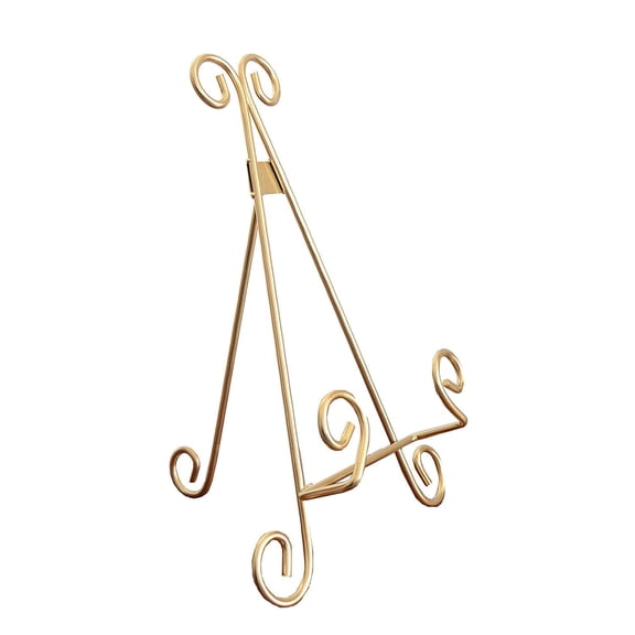 Maypes Heavy Duty Metal Artisan Curved Book Stand, Picture Frame Stand, Plaque Stand, Cook Book Stand, Gold