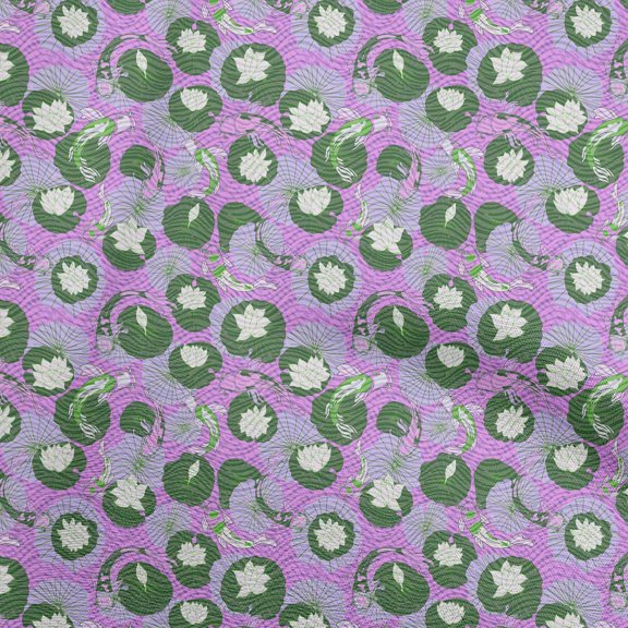 oneOoneRayonAmethystFabricAsianJapaneseKoiFishWithAbstractFlowerFabricForSewingPrintedCraftFabricByTheYard56InchWide