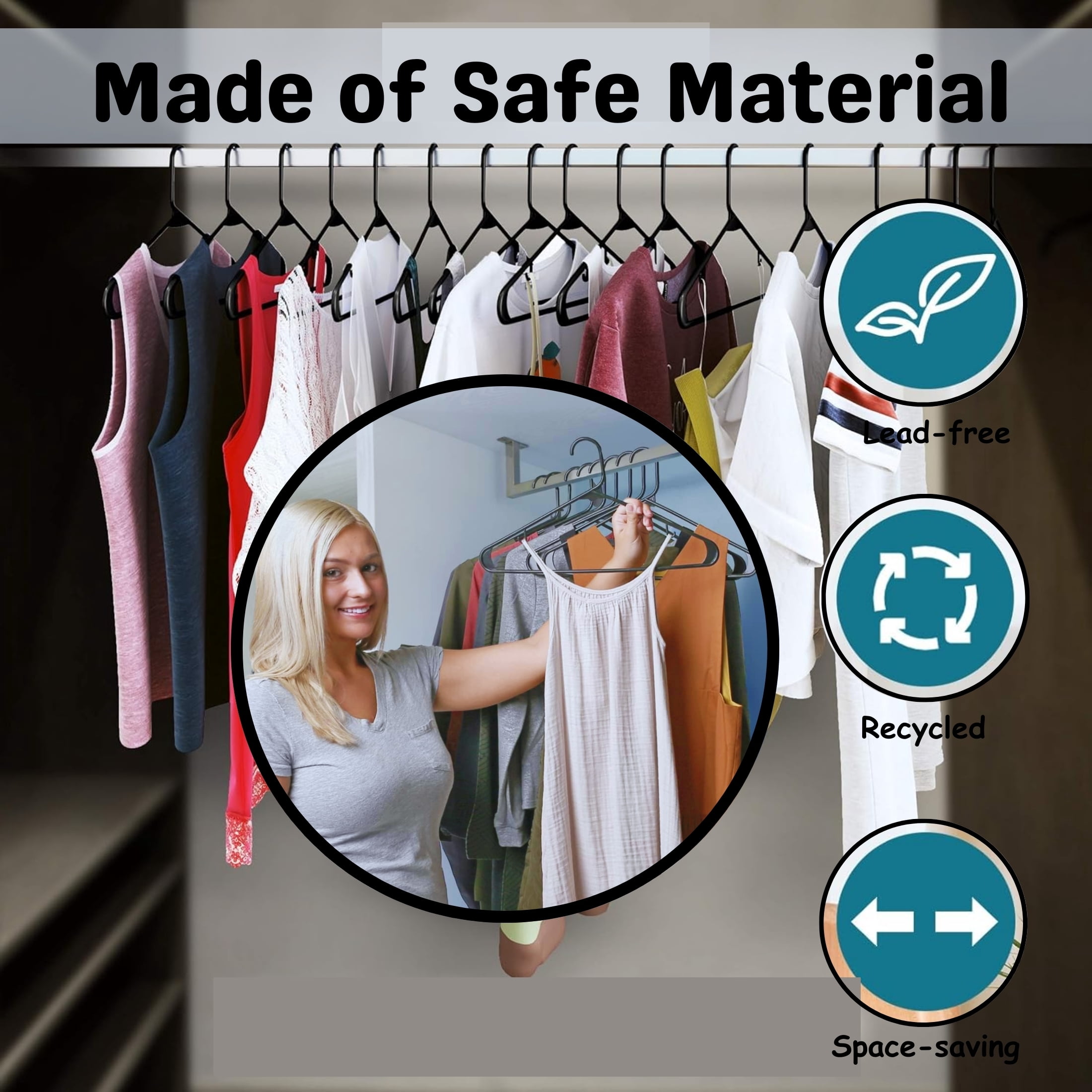 (100) Black Plastic Hangers, 16.5x9in Ultimate Space-Saver Premium Heavy-Duty Clothes Shirts Blouses Dress Multipurpose Non-Slip Hanger Unclutter Home Wardrobe Organizers & CUSTOM Storage Carrier