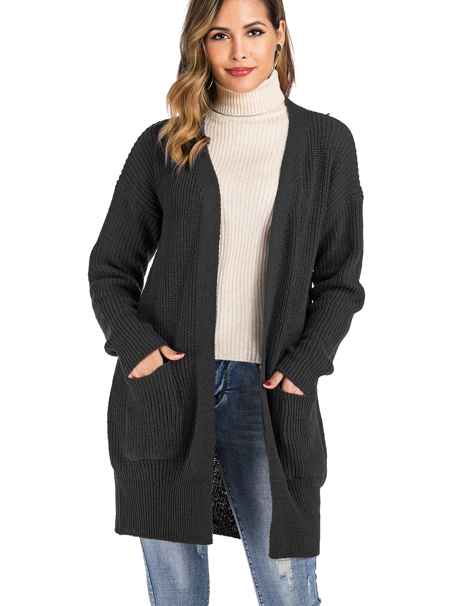 DODOING Womens Winter Cardigan Plus Size Solid Open Front chunky knit ...