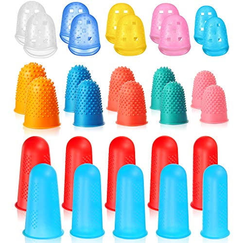 Finger Protectors Cover Caps Finger Pads,Rubber Fingers Tip Pads Grips Finger Sleeves for Counting Collating Writing Sorting Task Hot Glue Sewing and Sport Supplies,Reusable 5 Sizes 5 Colors 40 Pices 