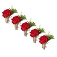 thumbnail image 3 of 5PCS Wedding Boutonniere Pin Fixed Plastic Artificial Flower Corsage for Bride and Groom Red, 3 of 6