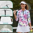 thumbnail image 6 of Uorisanigo Tie-dyed Butterfly Women's 3/4 Sleeve Golf Top Size L Comfortable Polyester Spandex Fabric Moisture Wicking Tennis Activewear Casual Zipper Neck Pullover Outing Wear, 6 of 7