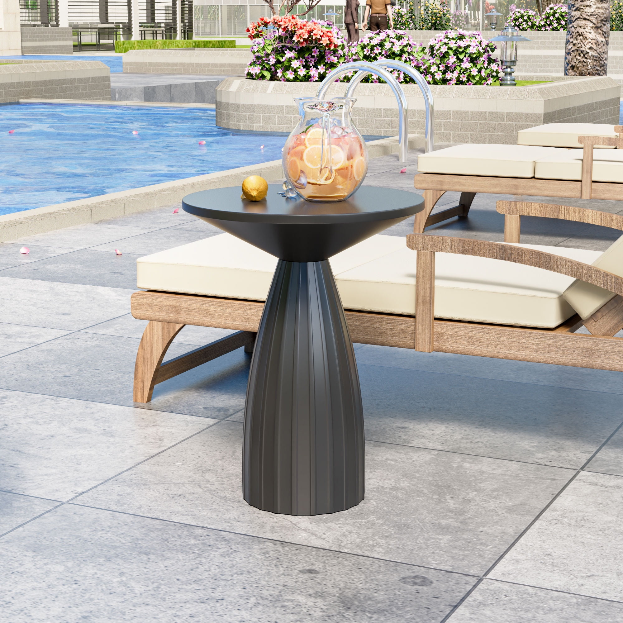 Fsbecl Round Thin Metal Indoor Patio End Table, Black