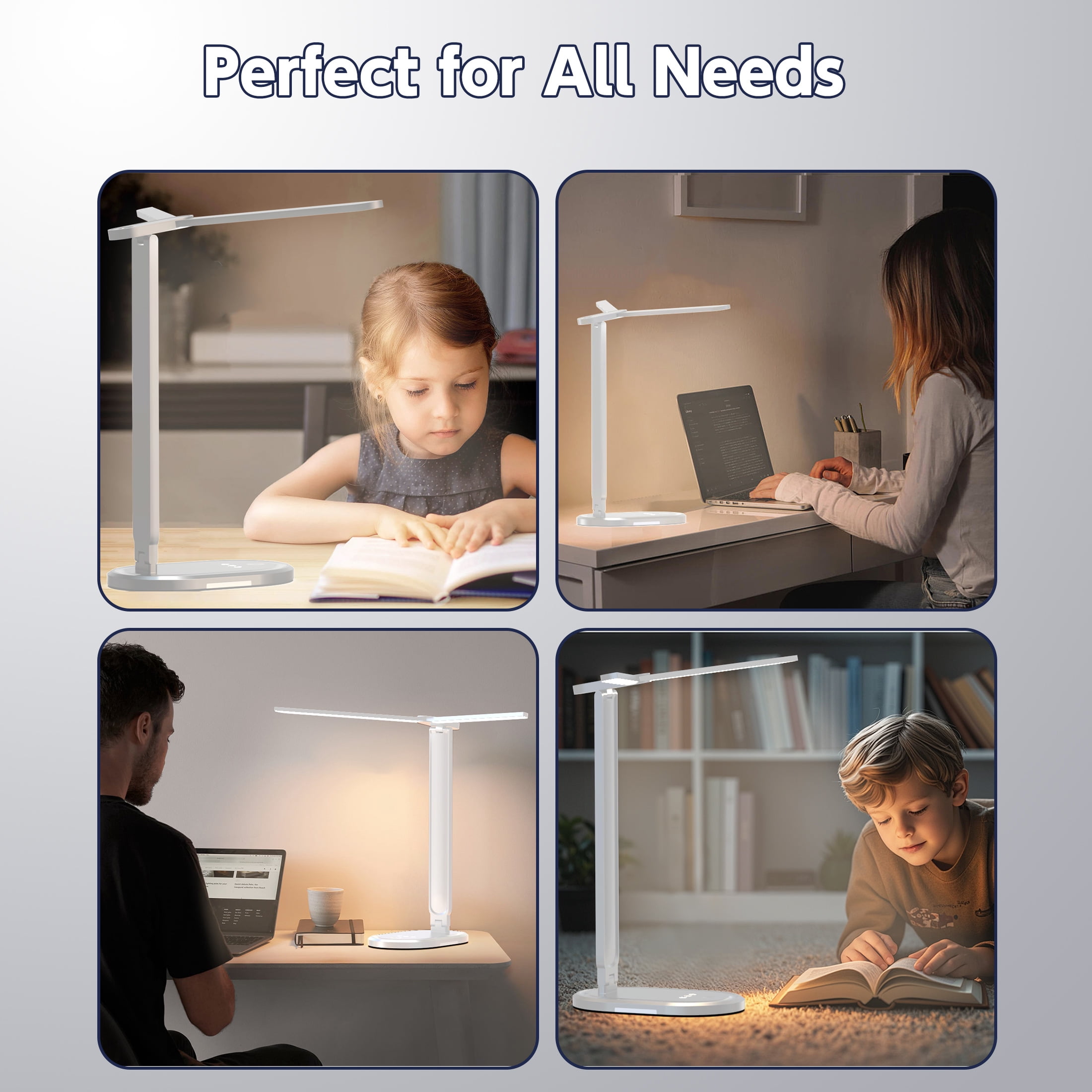 Govvep Foldable Dual Head LED Desk Lamp, 5-Level 1000LM Brightness, Adjustable Arms for Reading/Study