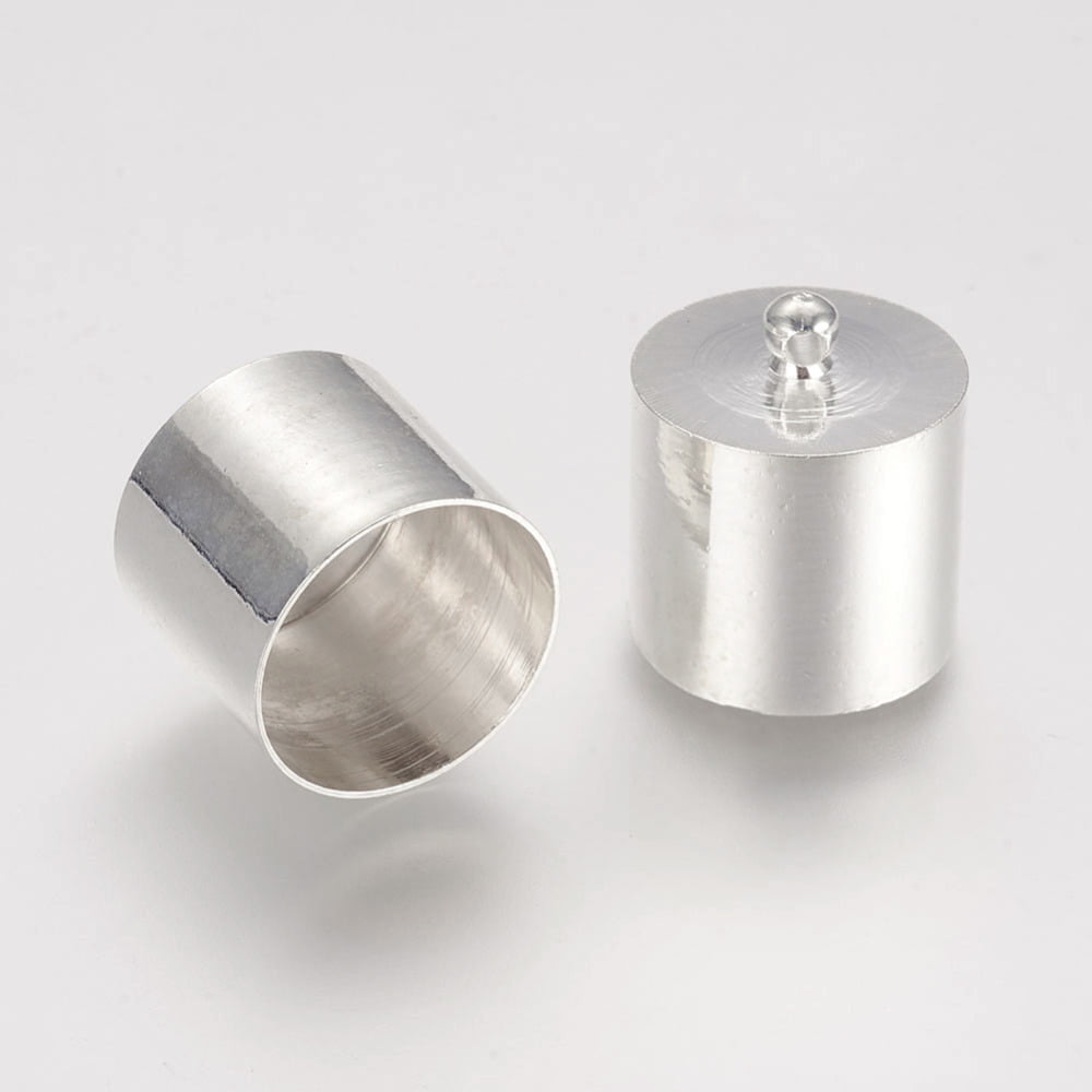 Brass Cord Ends End Caps Silver color Plated 16x14mm Hole: 1mm Inner Diameter: 13.5mm