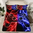 thumbnail image 2 of Feelyou Boys Game Console Queen Sheet Sets, Futuristic Red Blue Lightning Flat Sheet, Gamepad Player Queen Fitted Sheet, Lightweight Room Decor, 4pcs, 2 of 7