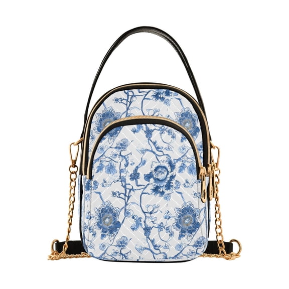 Blue White Flowers Women's Crossbody Handbags Leather Crossbody Bags Fanny Pack Chest Bag for Travel
