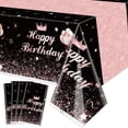 thumbnail image 1 of 4 Pcs Black and Rose Gold Party Tablecloths - Rose Gold Black Birthday Decorations Tablecloth Rectangular Table Covers Birthday Table Decorations for Women Girls Princess, 51 x 86.6 Inch, 1 of 7