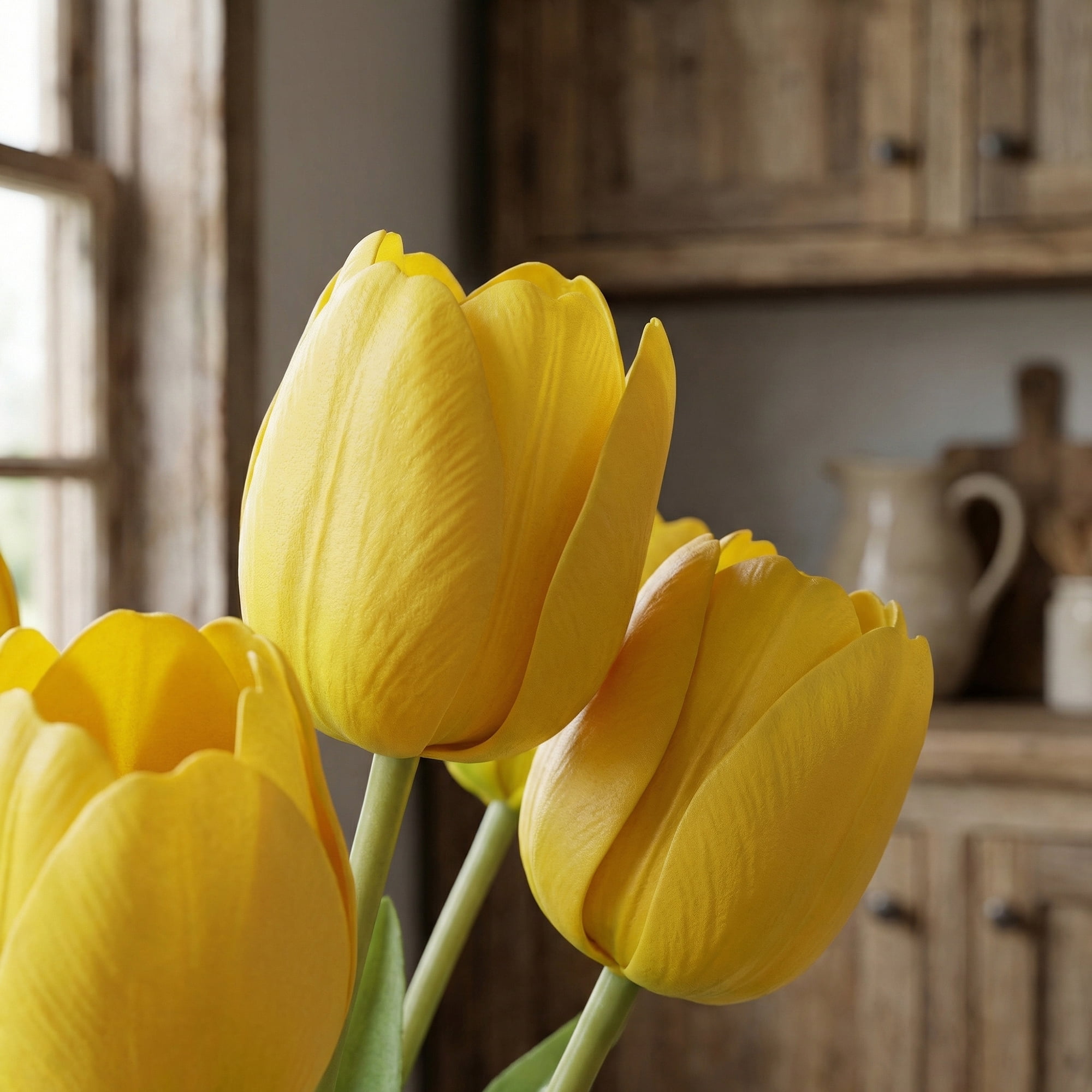 Unique Bargains Artificial Tulips Flowers 5 Pcs Silk Tulips Mini Bouquet [Yellow] 9.8 in