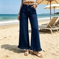 thumbnail image 3 of Womens Ruffle Wide Leg Jeans Cropped High Waisted Baggy Trendy Denim Pants with Pockets Stretch Jean, 3 of 9