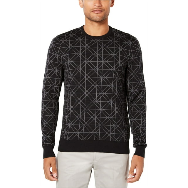 Ryan Seacrest Mens Geometric Pullover Sweater, Black, Small