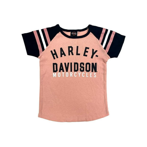 Harley-Davidson Little Girls' H-D Raglan Short Sleeve Tee - Light Pink (6/6X), Harley Davidson