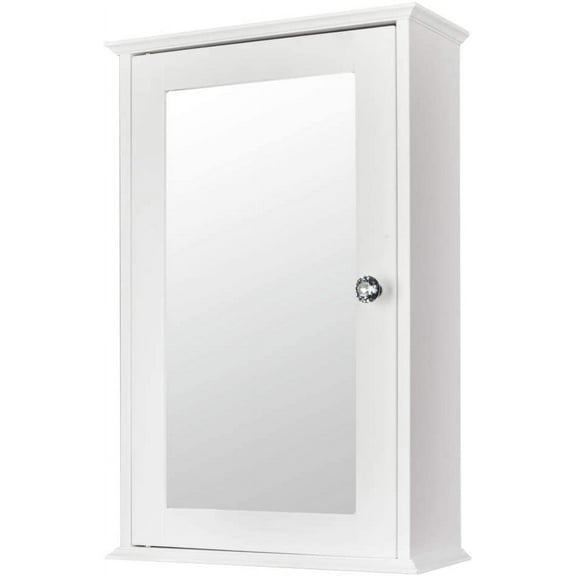 Bathroom Medicine Cabinet with Mirror, Bathroom Wall Cabinet with Mirrored Door& 3 Adjustable Shelf, Wall-Mounted Wooden Hanging Organizer, 13.4" W x 5.8" D x 20.9" H,White