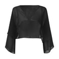 thumbnail image 5 of Cardigans for Women Trendy Thin Chiffon Shirt Casual Irregular Hem Solid Elbow Sleeve Sheer Dress Shawl Casual Loose Shrugs for Women Black L, 5 of 5