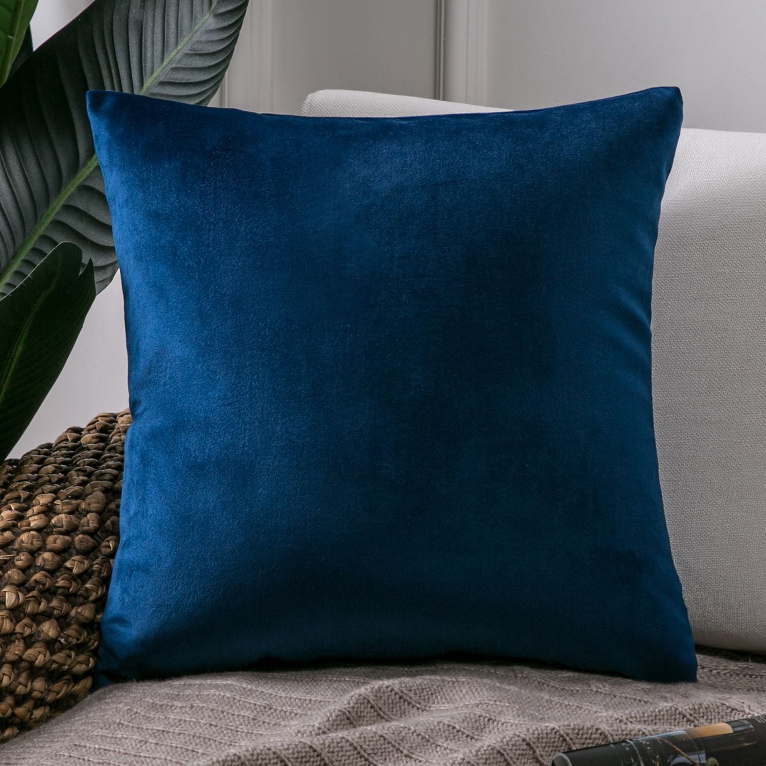 Phantoscope Silky Velvet Decorative Throw Pillow, 20 x 20 in, Navy Blue, 1 Pack