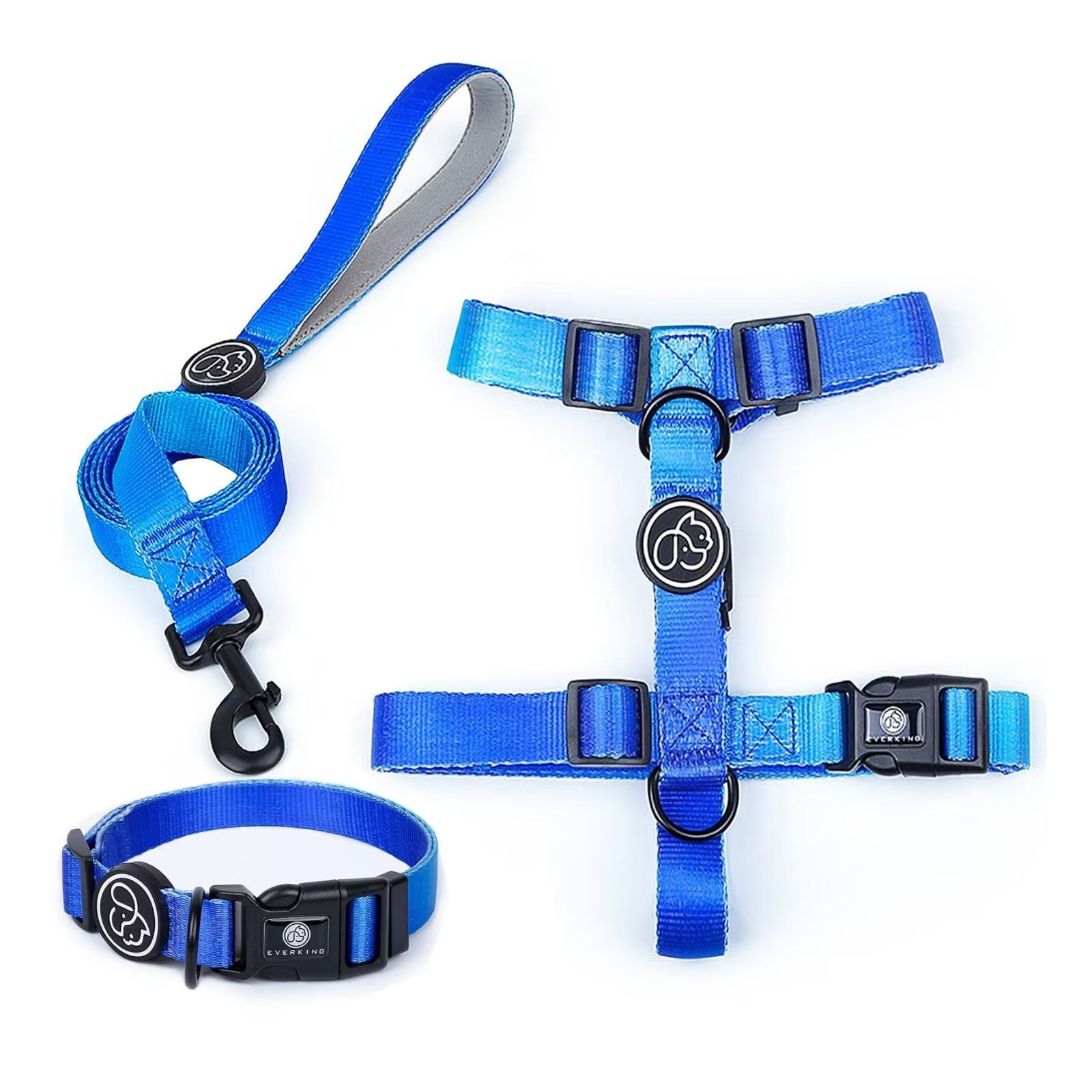 Dog Collar Harness and Leash Set Blue Color, Adjustable Lightweight Dog