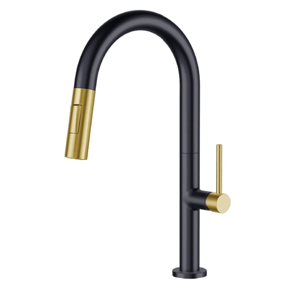 Fine Fixtures Pull Down Single Handle Kitchen Faucet Gun Black And Satin Brass