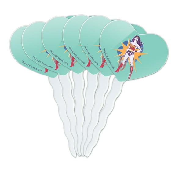 Wonder Woman Vintage Woman Heart Love Cupcake Picks Toppers Decoration Set of 6