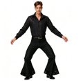 thumbnail image 5 of Men Shiny Metallic Shirt and Flared Pants Set, 70s Disco Outfit, Long Sleeve Button‑Down Shirt and Bell Bottom Trousers for Halloween Cosplay Theme Party, 5 of 5