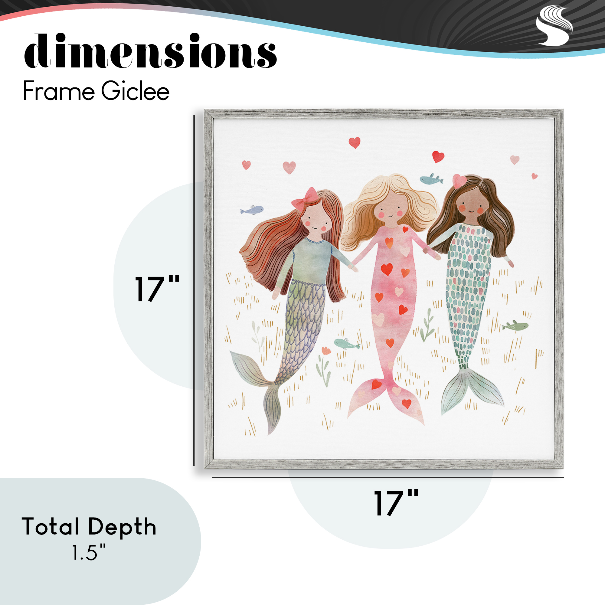 Trio of Mermaids Friendship Gray Framed Giclee Art, design by Leah Straatsma