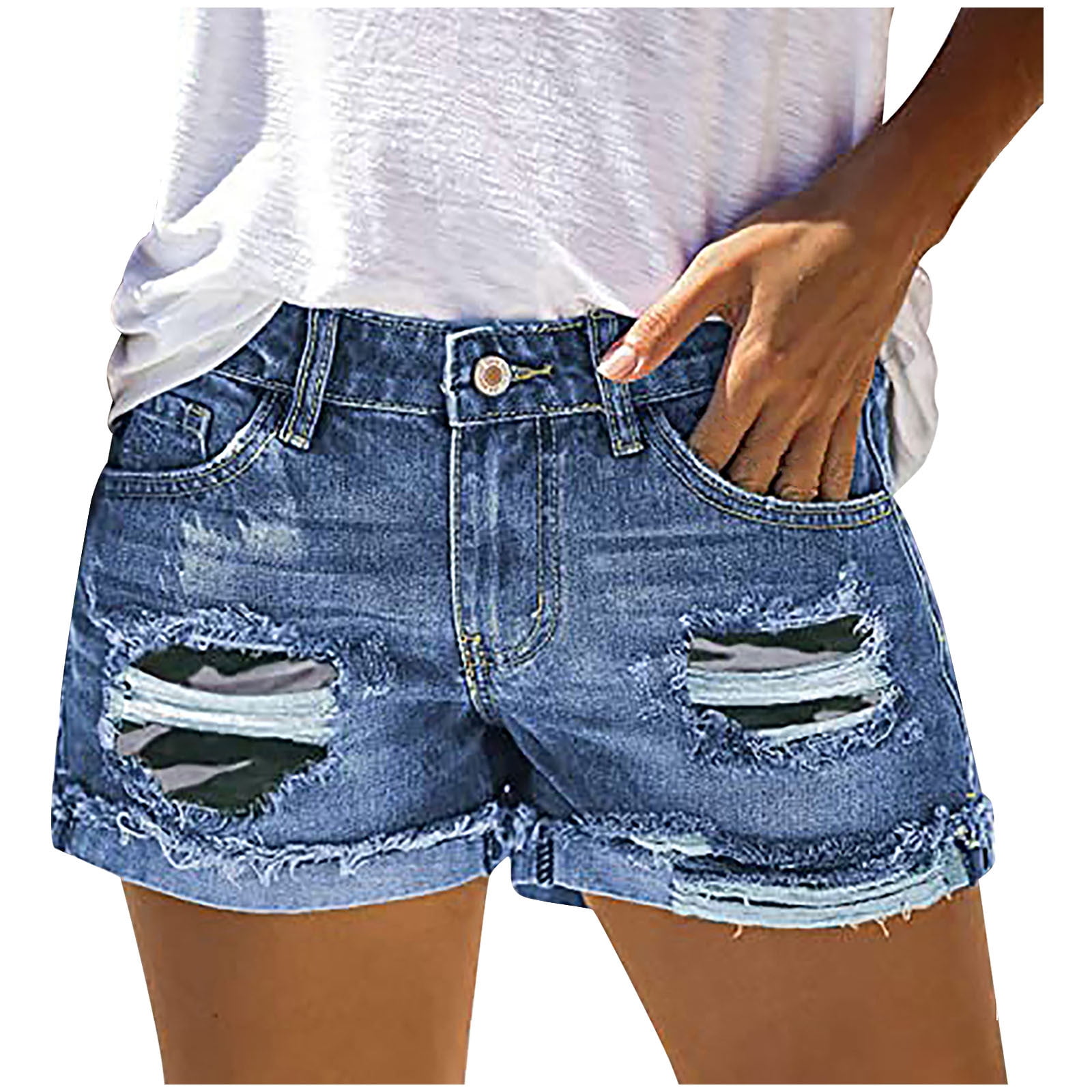Blue Jean Shorts for Women Summer Cute Mid Rise Shorts Ripped Faded ...