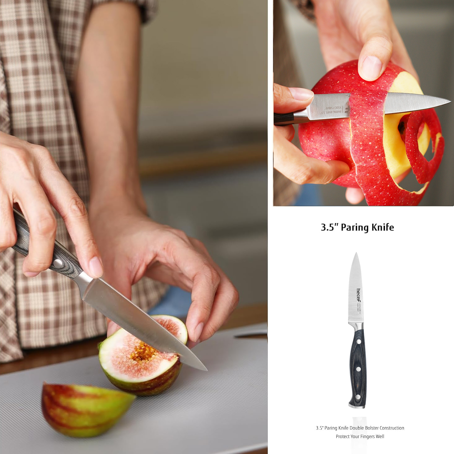 Hecef 3-Piece Knife Set, German Stainless Steel Ultra Sharp Chef, Santoku, Paring Knife with Gift Box