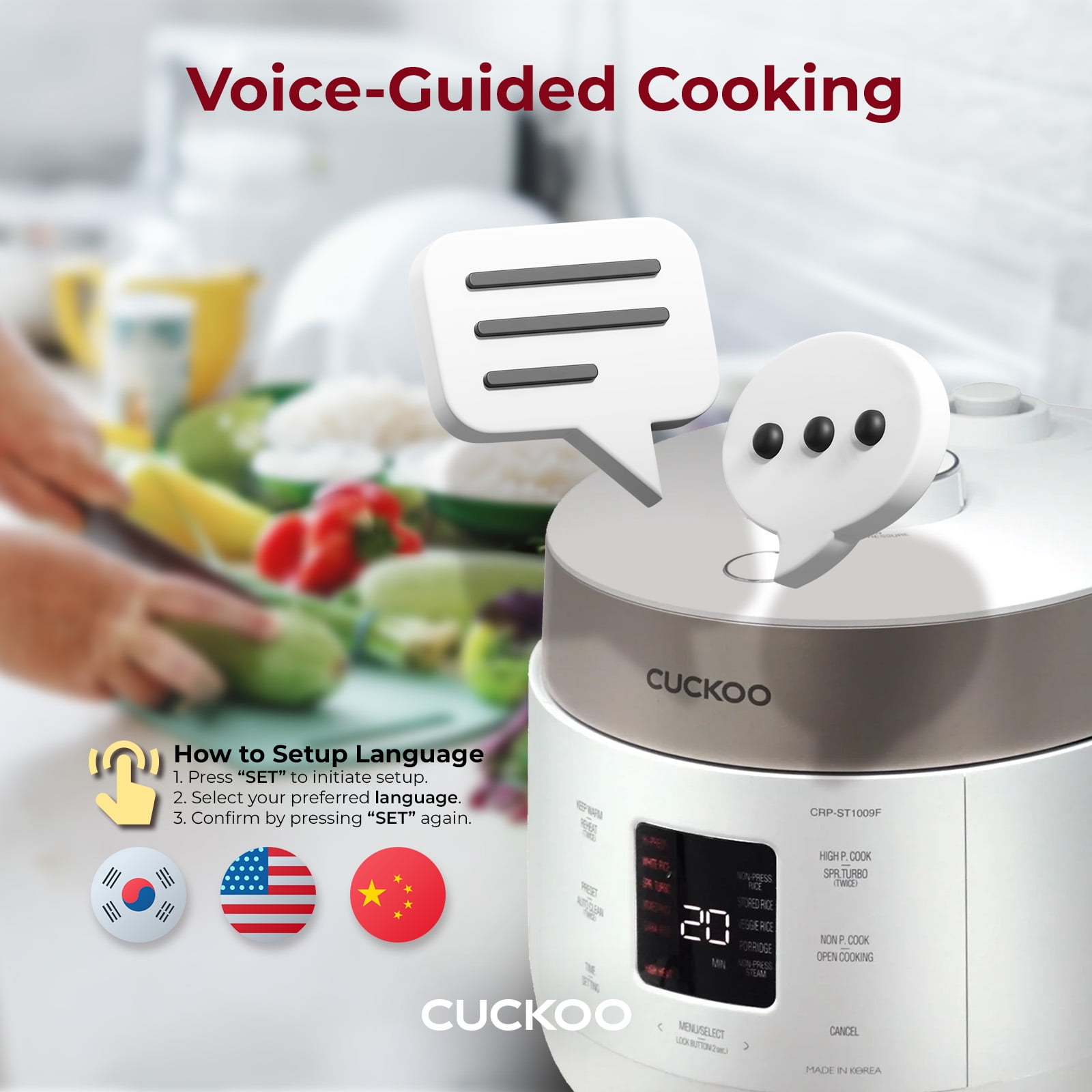 CUCKOO Twin Pressure Rice Cooker 6-Cup Uncooked / 12-Cup Cooked with Nonstick Inner Pot, Versatile Rice Maker & Warmer with 16 Menu Options, Open Cooking Mode, Voice Guide, White (CRP-ST0609FW)