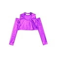 thumbnail image 4 of TiaoBug Kids Girls Shiny Metallic Crop Top Long Sleeve Off Shoulder Jazz Hip Hop Leotard Dance Shirt Purple 12, 4 of 5