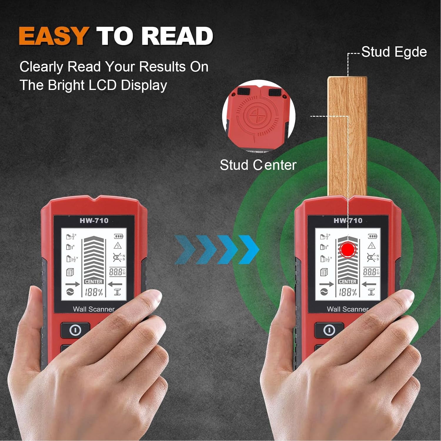 ABPETE Stud Finder, High Sensitivity Metal Detector for Wood AC Live Wire Metal Magnetic Studs Multiple Detection Modes for Any Skill Level (Red)