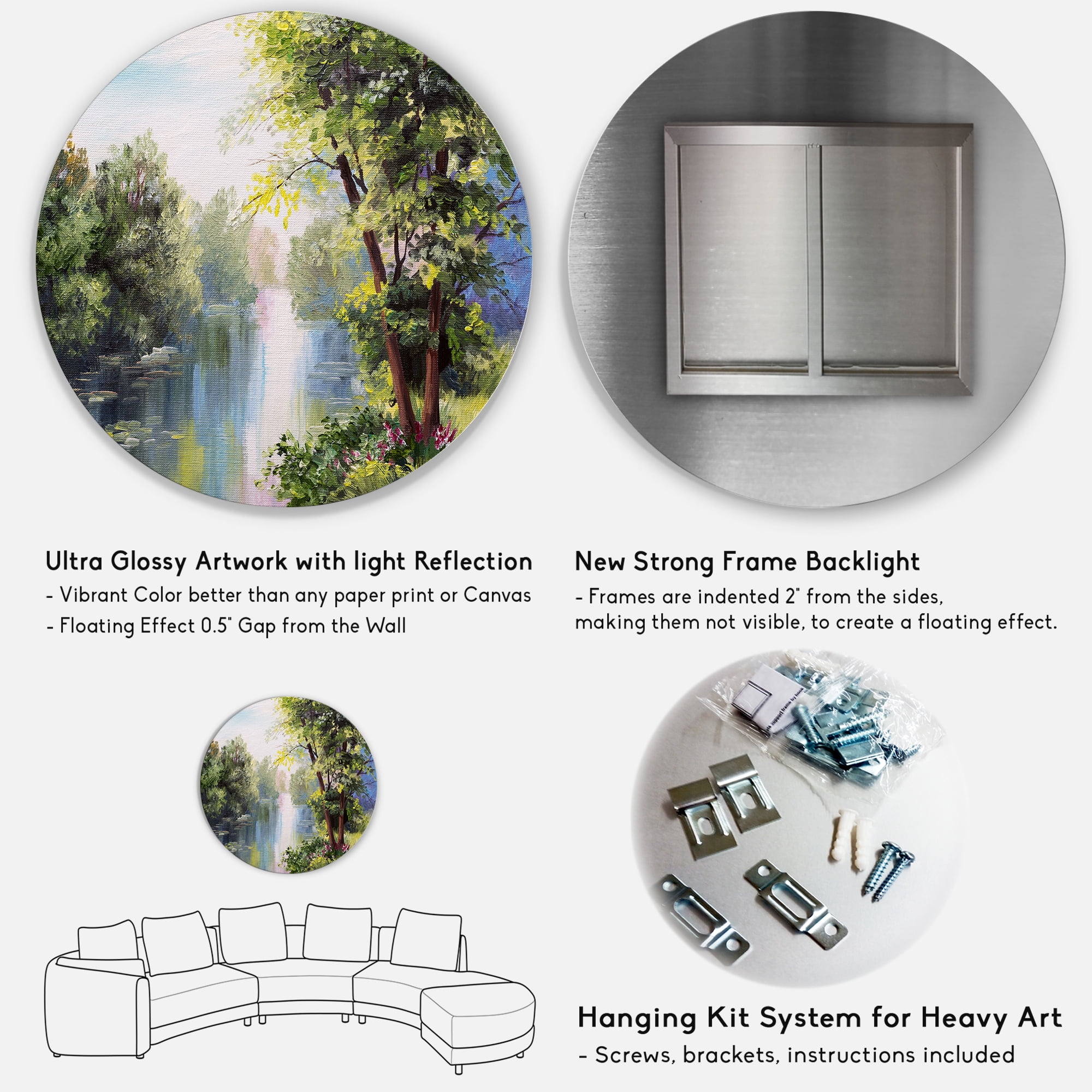 Designart 'Lake In The Forest Summer Day - Landscape' Lake House Circle Metal Wall Art 23x23 - Disc of 23