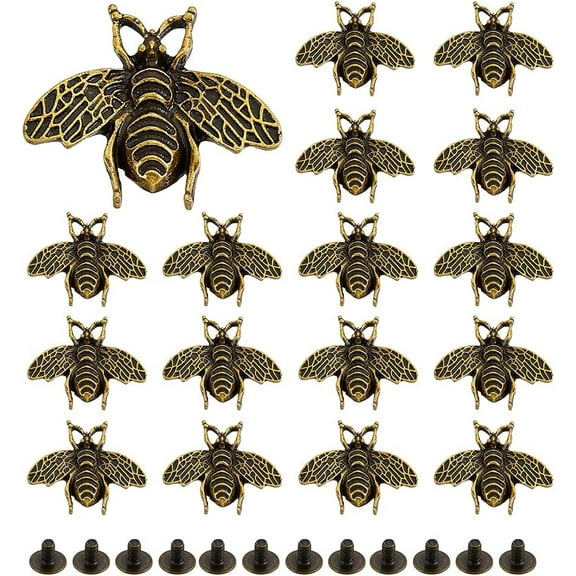 18 Sets Retro Gold Little Bee Buttons Craft Purses Leather Decorative Screw Back Rivet Metal Conchos Buttons