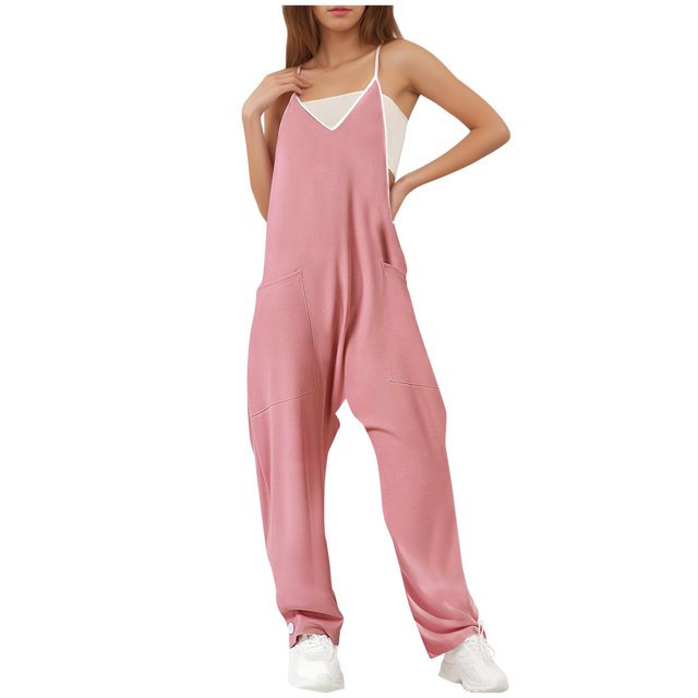 LOVZFMLL Combinaison pour Femmes Mode Femmes Combinaison Décontractée Solide Bretelles Combinaisons Larges Poches Bretelles Pantalon