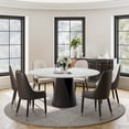 thumbnail image 3 of POVISON 7PCS Modern Dining Room Sets(59" Dining Table + 6 Chairs), Kitchen Furniture Round White Dining Table with Chairs, Round Dining Table Set for 6, 3 of 18
