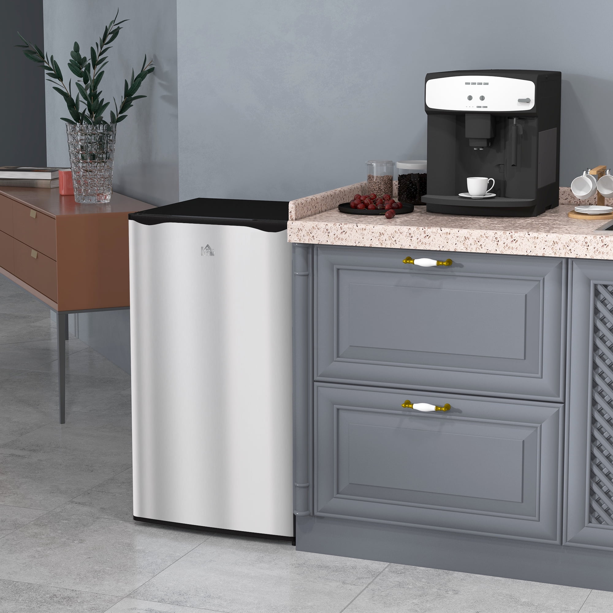 Side-by-Side Refrigerator HOMCOM 3.2 Cu.Ft Mini Fridge with Freezer, Single Door Compact Refrigerator with Adjustable Thermostat, Shelf and Reversible Door for Bedroom, Dorm, Home Office, Energy Effi