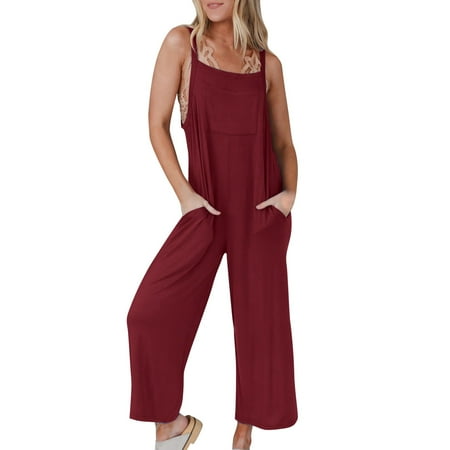 

Booker Womens Casual Summer Jumpsuit Sleeveless Loose Solid Color Fashion Strap Loose Romper