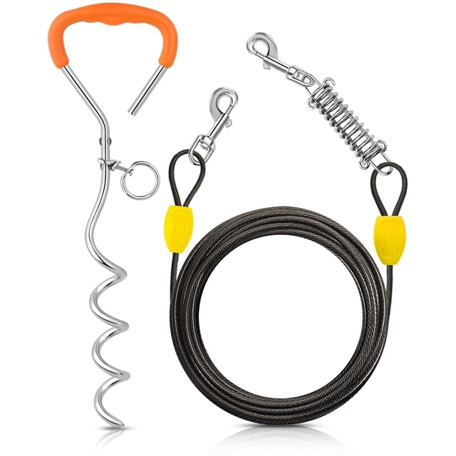 Cable de amarre para perros Petbobi de 6 m con estaca de 40 cm, negro
