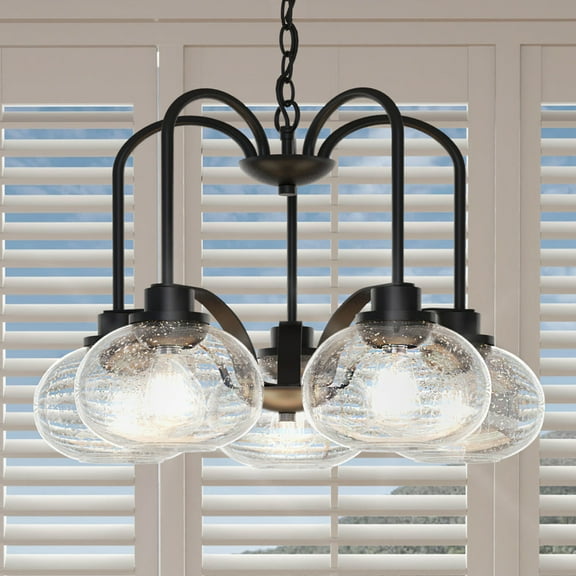 Luxury Utilitarian Indoor Chandelier, 19.00''H x 26.10''W, with Coastal Style Elements, Nautical Design, Black Bronze Finish and Clear Seeded Glass, UQL3361