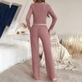 thumbnail image 4 of VISALY Two Piece Pajama Set Button Down Pajamas Ribbed Pajama Sets V Neck Long Sleeve Sleepwear Wide Leg Pants Soft Loungewear Matching Set Comfy Outfits Pink S, 4 of 7