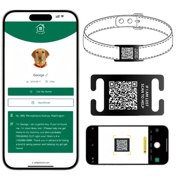QR Code Smart Dog Tag for Collar with Online Customized Pet Profile & Location Alert – Stainless Steel Personalized Cat Name ID Tags (Collar Not Included)