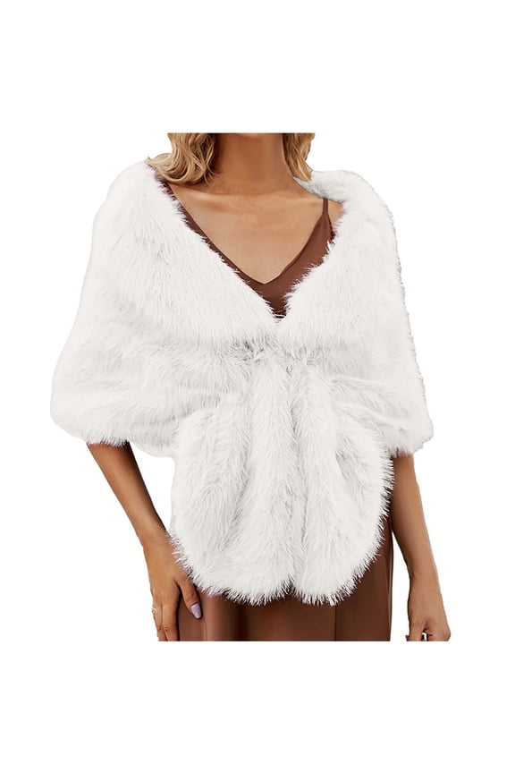 Faux Fur Shawl Wrap for Women, Ultra-Soft Shrug Plush Warm Cloak Cape for Winter Bridal Wedding Party Gift