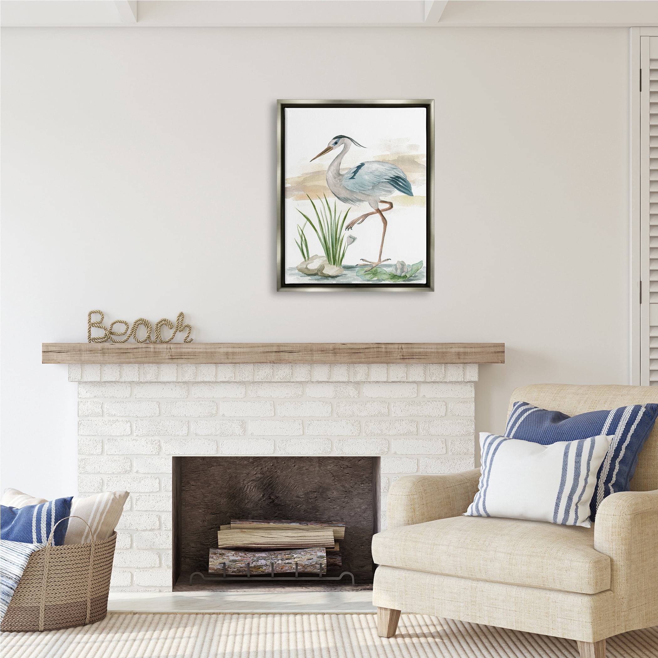 Stupell Industries Heron on Pond Painting Animals & Insects Painting Gray Floater Framed Art Print Wall Art, 25 x 31
