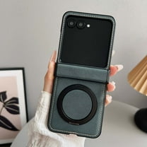 Designed for Motorola Razr 2024 PU Leather Phone Case,360°Rotatable Ring Kickstand,With Hinge Protection,Shockproof Anti-fall Durable Rugged Slim Magnetic Phone Case,Green