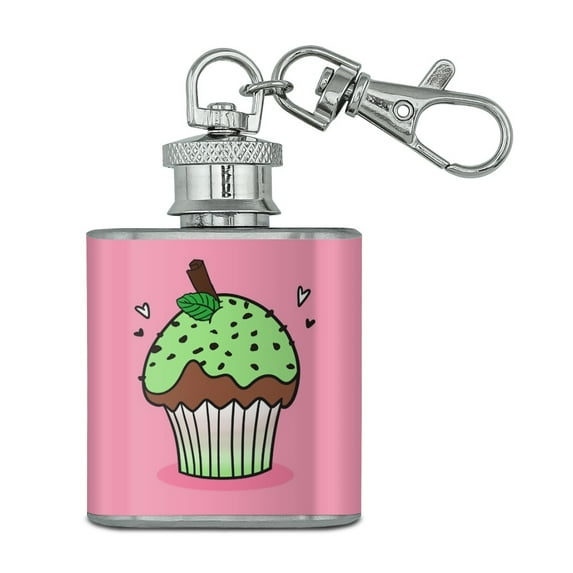 Mint Chocolate Cupcake Stainless Steel 1oz Mini Flask Key Chain