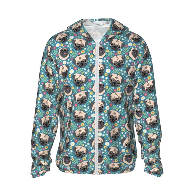 Balery PUG HEAD And Flower Sudadera ligera de manga larga con capucha y protección solar UPF 50+ para hombre y mujer, ideal para pesca y running-XX-Large