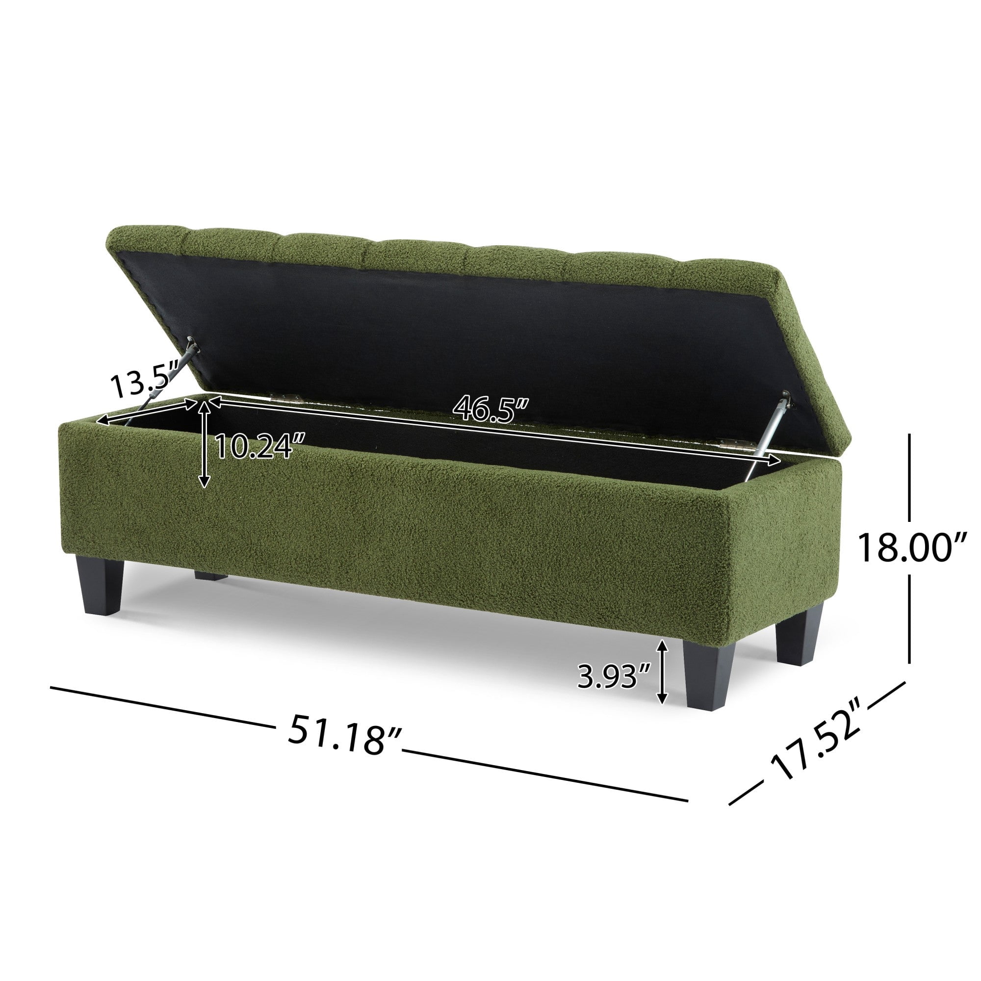 Sailvan 51" Boucle Storage Ottoman Bench,Upholstered End of Bed Bench with Button Tufting and Rubber Wood Legs for Bedroom and Entryway Green