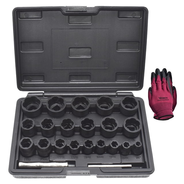 22 Pcs Bolt Nut Extractor Set, Yuesstloo 1/2" and 3/8" Drive Wheel Lock Removal Kit for Extracting Damaged, Stripped Frozen Nuts & Screws Twist Socket Set, Impact Lug Nu