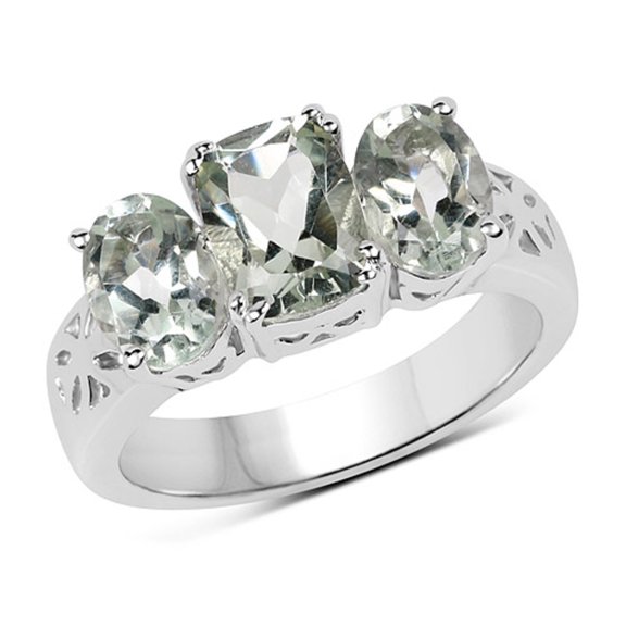 Genuine Cushion Prasiolite (Green Amethyst) Ring in Sterling Silver - Size 6.00