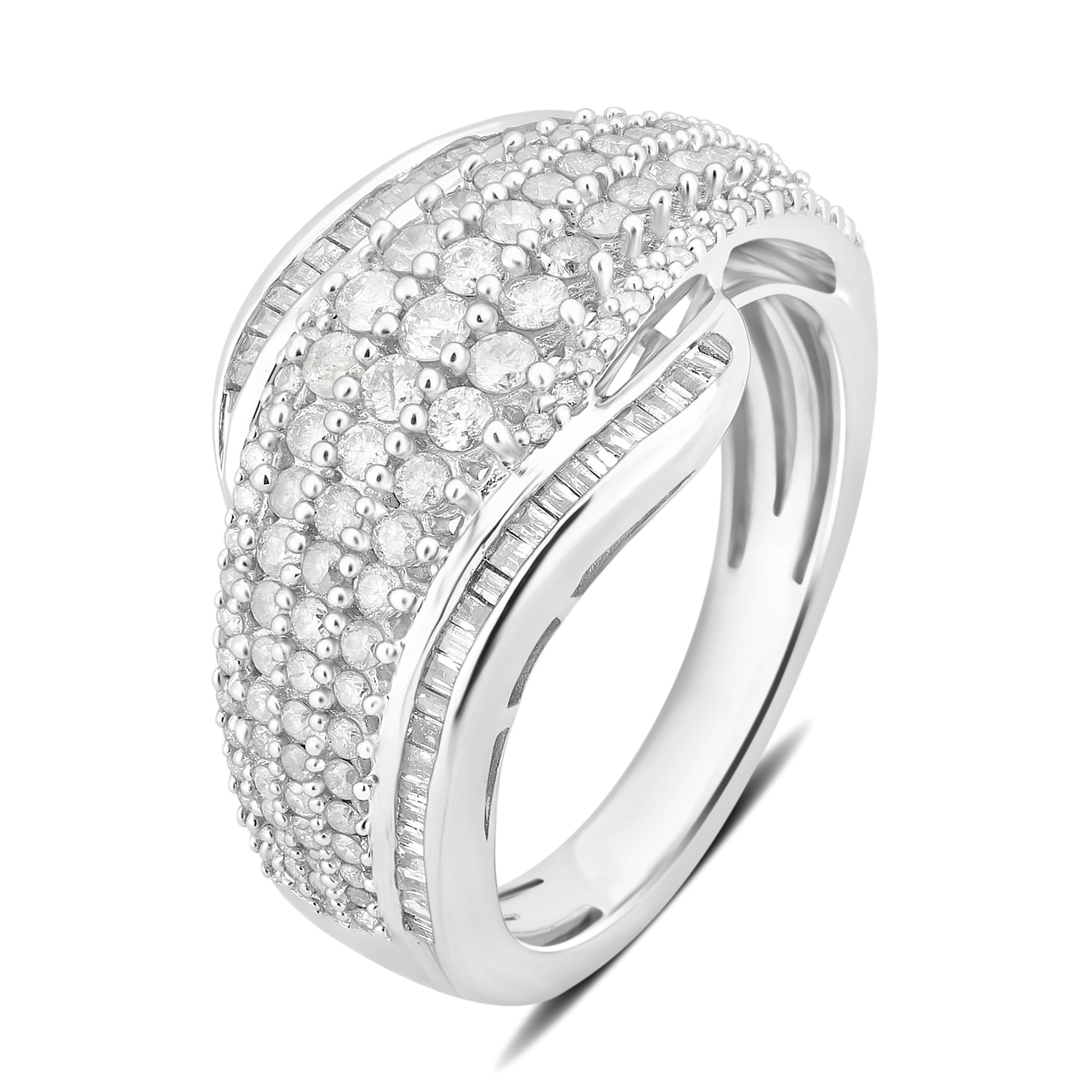 Arista 1.00 Carat T.W Diamond Multi Row Anniversary Ring in Sterling Silver (I-J, I2-I3)